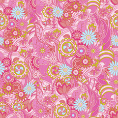 Fototapeta na wymiar Floral pastel pink background. Seamless texture with flowers and