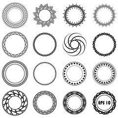 Set fractal and swirl shape element. Vintage monochrome differen