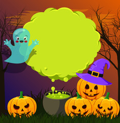 Halloween landscape with green speech bubble