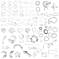 Pencil sketches.Hand drawn scribble shapes. A set of doodle line