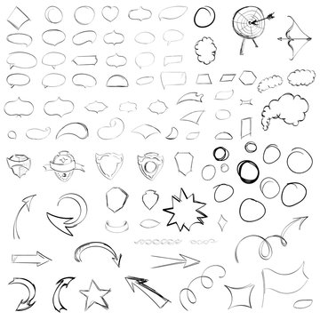 Pencil sketches.Hand drawn scribble shapes. A set of doodle line