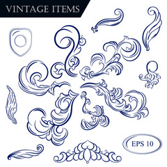 Vintage set decor elements for menu. Elegance old hand drawing s