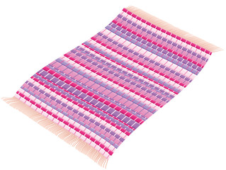 Rag rug - rosy pink vintage, flying like a magic carpet. Illustration over white background.