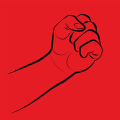 Clenched fist, threatening gesture. Illustration on red background.