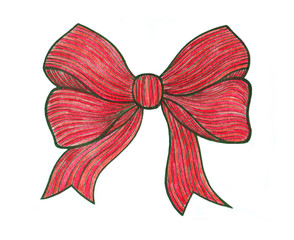 Graphic bow. Drawing color pencils. Red
