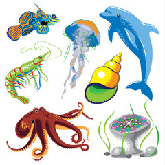 Fototapeta premium Set of Sea Animals.