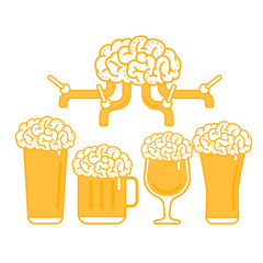 Vector Illustration of A Brain Beer Tap and Various types of Beer Glass