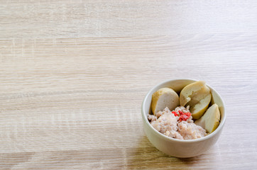 minced pork and fish ball for thai noodle.