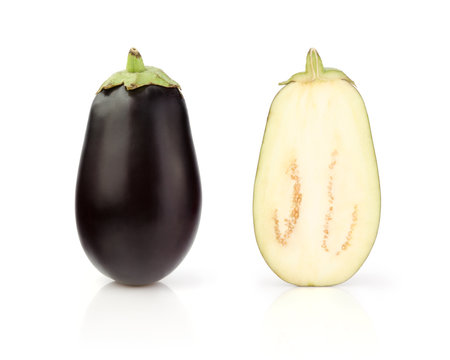 Fresh Eggplant with half isolated on white background