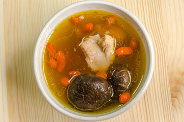 Steamed pork spare ribs, black mushroom and Chinese herbs