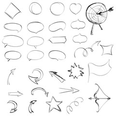 Pencil sketches.Hand drawn scribble shapes. A set of doodle line