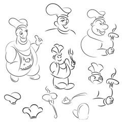 Set cartoon chefs. Cartoons for the menu. Outline drawings funny