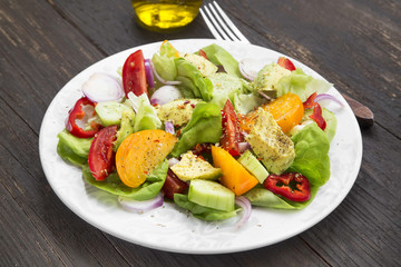 Fresh Salad Meal with Tomatoes,Lettuce,Peppers, Onion and Avocad