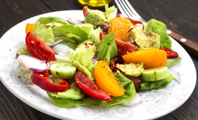 Fresh Salad Meal with Tomatoes,Lettuce,Peppers, Onion and Avocad