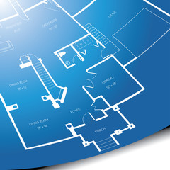 Vector background of an architectural blueprint unrolling