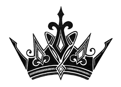 crown illustration, King Queen Prince or Princess crown, symbol or icon for leadership or winner concept, fancy ornate design with abstract fluer de lis shapes in black and white colors