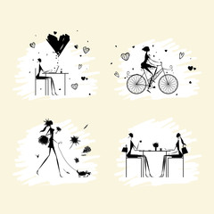 Fashion girls black silhouettes collection