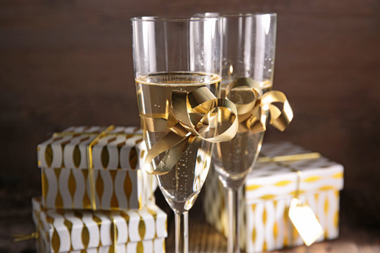 champagne and gift box