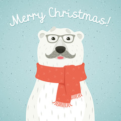 Christmas card of polar bear with scarf
