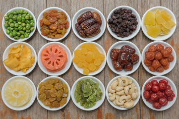 Collection of dried fruits for background
