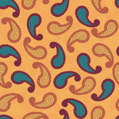 Geometric paisley backdrop. Seamless pattern. Low-poly polygonal textures. Abstract backdrop made of triangles. Polygonal paisley background.