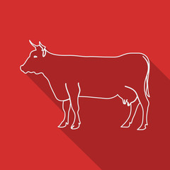 Icon Contour cow. Flat style, long shadows.
