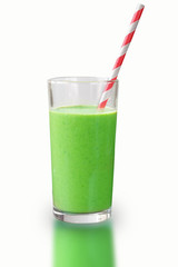 Glasses of green vegetable juice, isolated on white