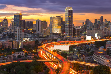 Panoramic building modern business district of Bangkok. S-shaped