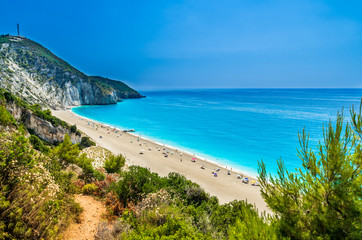 Fototapeta na wymiar Milos beach on Lefkada island, Greece. Milos beach near the Agios Nikitas village on Lefkada, Greece