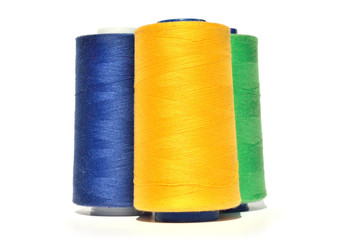 Yellow, blue and green thread