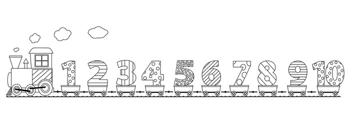 Black and white train with numbers / coloring page for children