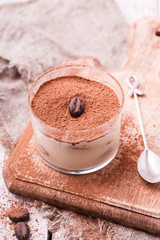 Tiramisu, traditional Italian dessert in a glass