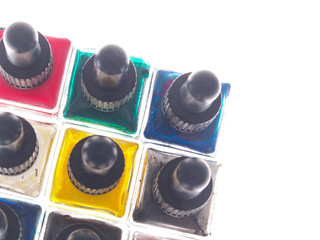 colors in small glass bottles