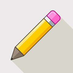 Pencil isolated, hand drawn icon with shadow