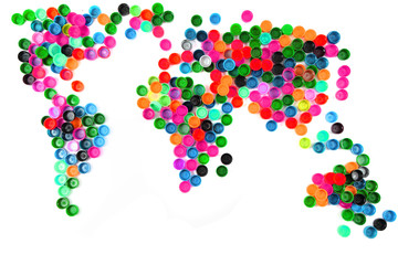 world map from plastic caps