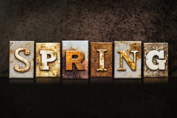 Fototapeta na wymiar Spring Letterpress Concept on Dark Background