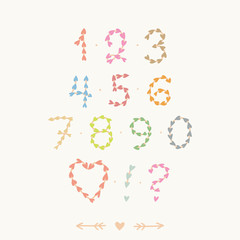Cute hand drawn numbers with hearts