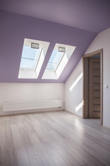 Spacious attic with floor panels - obrazy, fototapety, plakaty