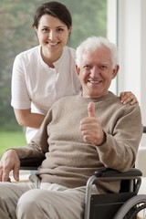 Old man sitting on wheelchair