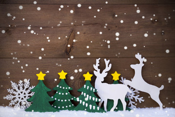 Christmas Decoration, Reindeer Couple, Green Tree, Snowflakes