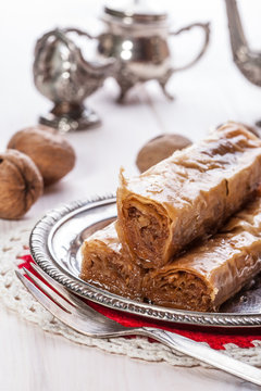 Baklava with nuts and honey.
