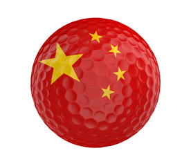 Golf ball 3D render with flag of China, isolated on white