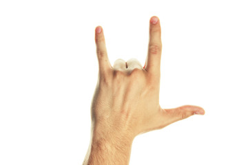 Rock gesture on white background