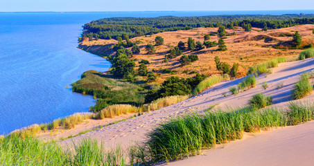  Sandy dunes during sunset. Curonian Spit, Lithuania.