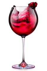 Glass of red wine with splashes isolated on a white 