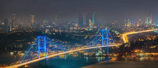 Panorama of Istanbul and Bosporus at night