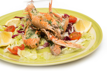 Aragostelle gratinate con contorno di verdure 