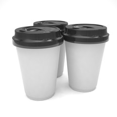 Three paper coffee cups