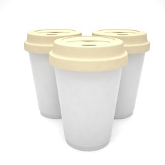 Three paper coffee cups