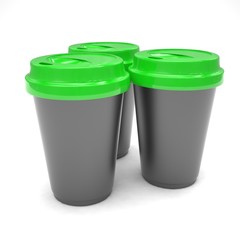Three paper coffee cups